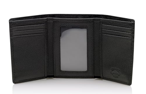 Stealth Mode Trifold Leather Wallet for Men with RFID Blocking | Black Pebble Top Grain Napa Leather, 9 Card Slots, ID Window, Gift Box – Gift for Dad, Husband, or Son - color: Black Pebble