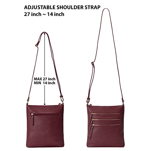 Solene Crossbody Bag Functional Multi Pocket Messenger Purse Top Zip Closure Shoulder Handbag With Adjustable Strap - color: Burgundy