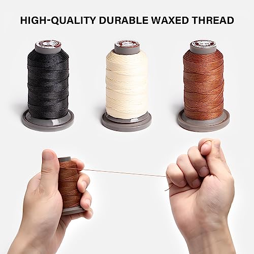 WUTA Waxed Thread Hand Sewing Needles Set Leather Stitching Supplies for Home Upholstery Leather Canvas Bags Sofa Furniture Canvas Repair and Sewing (White) - color: White