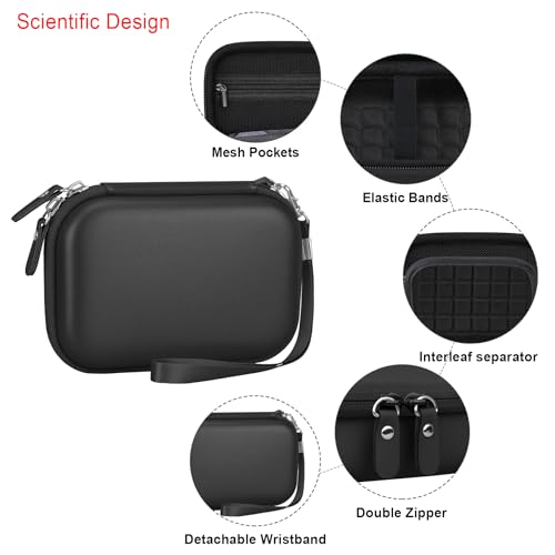 Elonbo Camera Carrying Case for KODAK PIXPRO FZ45/ FZ55 Digital Camera | Compact Camera Case, Hard Bag, with Mesh Pocket Wrist Strap Double Zipper, for Vlogging, Travel Protective Storage, Black - color: Black+Inside Black