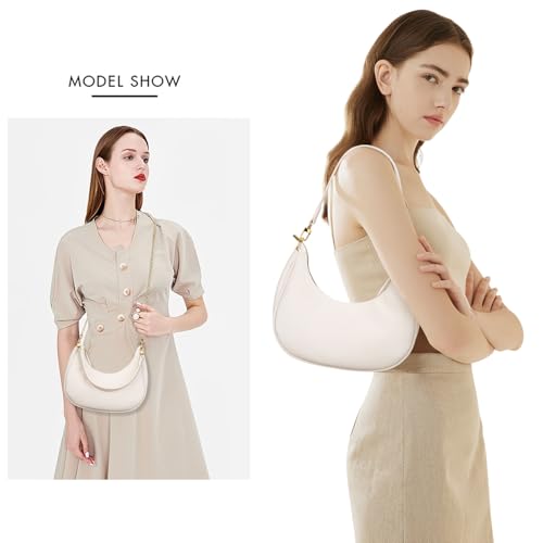 KKXIU Small Shoulder Bag for Women Mini Clutch Purses Cute Hobo Handbags | Classic Trendy Retro Underarm Crossbody Bag with Detachable Straps, Vegan Leather, Zipper Closure - color: Beige