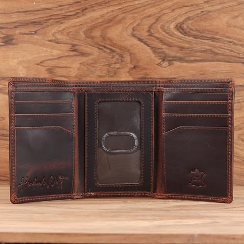 Trifold Wallet for Men, Full Grain Cowhide Leather, RFID Blocking, Gifts for Men (Brown with US Flag) - style: Brown With Us Flag