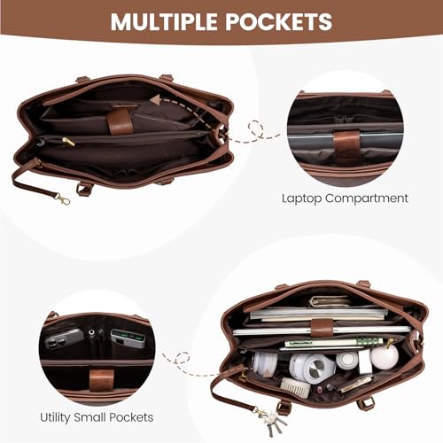 LOVEVOOK Laptop Tote Bag for Women,Leather Work Computer Briefcase Bag - color: Black Coffee, size: 15.6 inch
