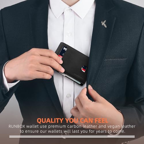 RUNBOX Slim Wallet for Men - RFID Blocking Leather Bifold with Money Clip | Minimalist Front Pocket Wallet Holds 11 Cards,Slim Thin Design,RFID Blocking Protection, Practical Birthday Gifts for Men - color: Shepherd Black