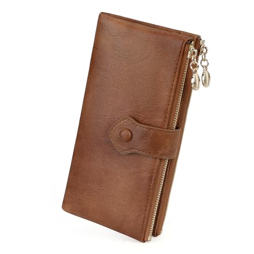 GOIACII Wallet for Women Ladies Wallets Double Zippers Clutch Purse Brown - color: B02 Brown