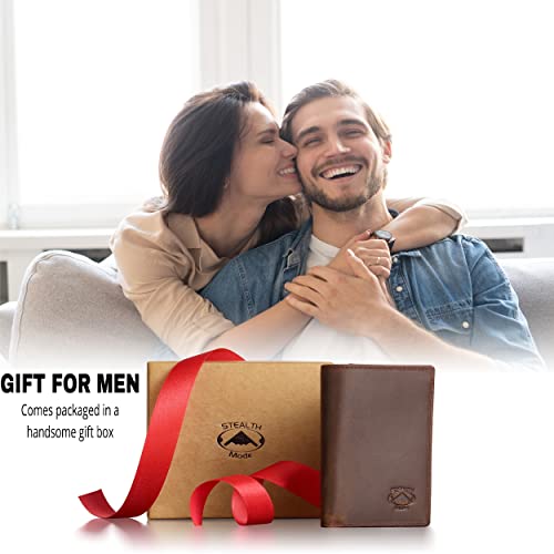 Stealth Mode Leather Trifold RFID Wallet For Men With Flip Out ID Holder - color: Crazy Horse Brown