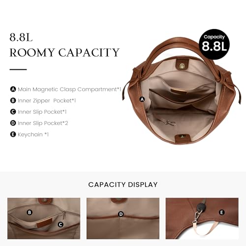 befen Genuine Leather Slouchy Hobo Purses for Women, Casual Hobo Bags - color: Brown