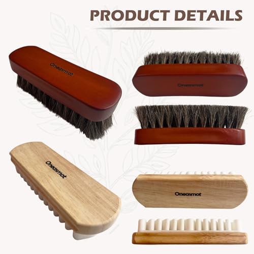 Horsehair Brush & Suede Shoe Brush,Soft Bristles Shoe Cleaning Brush for Polishing Leather, Portable Horse Hair Shine Brush for Boots Handbags Coats Sofa Furniture(2 PCS)