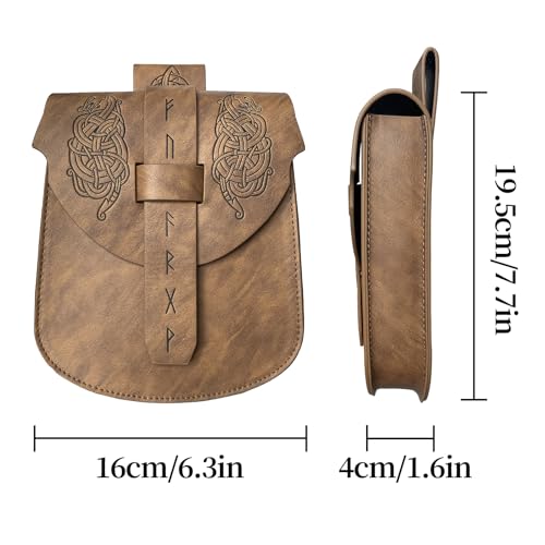 HiiFeuer Viking Embossed Snakes Belt Pouch, Snakes Faux Leather Waist Bag | Brown B, pirate bag men, Embossed, Snakes, renaissance waist pouch, Ren Faire, Cosplay, Viking Belt Pouch, LARP - color: Brown B
