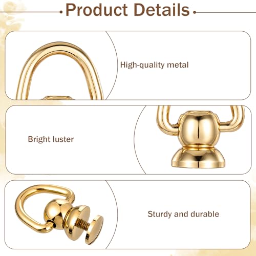 4 Pcs D Rings for Purse, Brass Ball Studs Rivets Small D Ring with Screw Back Rotatable Strap Hardware for Handbag Dog Collar Leather Purse Craft Bag Hardware Repair DIY Accessories (Gold)