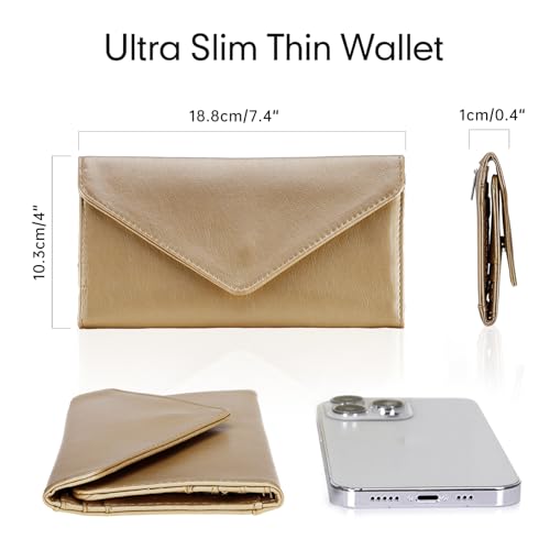 Slim Womens Wallets with Credit Card Slots, Long Envelope Style Anti Theft with 2 ID Windows, Coin Pocket, Champagne - color: Champagne