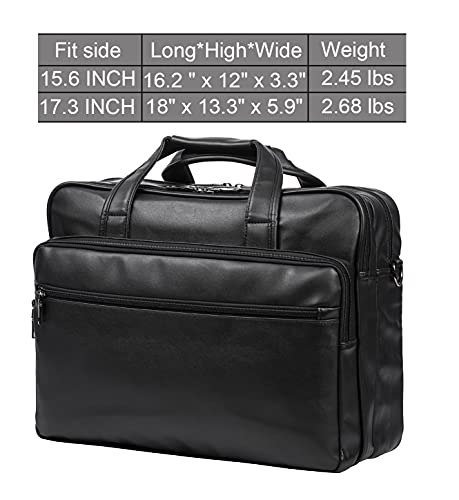 seyfocnia Leather Laptop Bag, Men's 15.6 Inche 17.3 Inche Messenger Briefcase Business Satchel Computer Handbag Shoulder Bag - color: [G]black, size: 15.6 inch