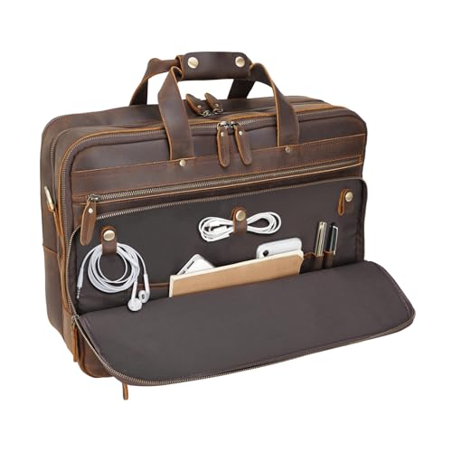Polare X-Large 18" Full Grain Leather Briefcase For Men Business Travel Case Messenger Bag Fits 17.3" Laptop - color: Brown (Large 17'')