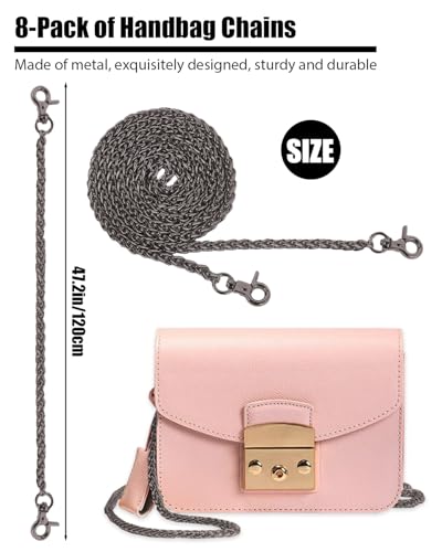 Purse Chain Strap, 8 Pack 47 Inch Purse Chain Extender Crossbody Chain Strap Metal Bag Chains Strap - color: Black