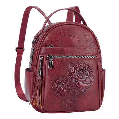 Mini Backpack Purse for Women,Vegan Leather Small Backpack for Daily | Embossed Lightweight Water-Resistance Travel Mini Fashion Daypack Bag,Ladies Casual Backpack Purse Gift Choice for Women - color: Red