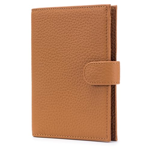 Karmiir RFID Passport Holder Travel Wallet Compact for Women, Leather Passport Wallet with Card Holders,Zippered Coins Pocket and Cash Compartment, Brown - color: Bright Brown