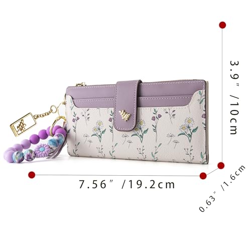 Womens Wallet RFID Blocking Slim Thin Floral Pattern | Card Holder Bifold with Coin Zipper Pocket Long Ladies Wallets for Girls Purple - color: Purple