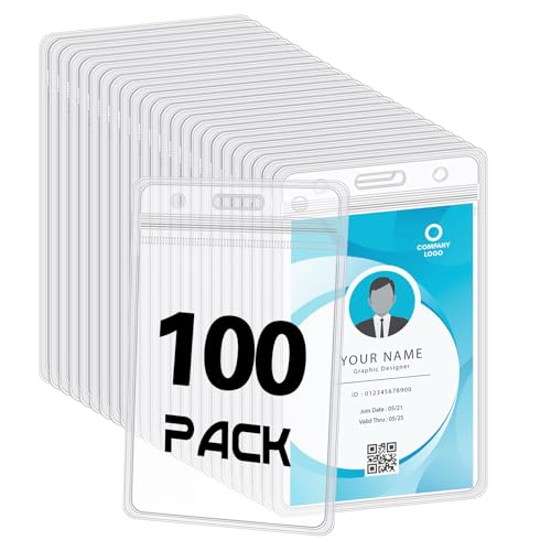 100 Pack Vertical ID Badge Holders, Clear Waterproof Plastic Card Holder - size: 100 Pack