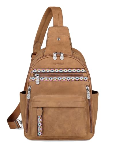 Large Sling Bag for Women, Designer 10L Leather Crossbody Purse | Anti Theft Sling Backpack, RFID Fanny Packs for Travel, Ideal for Vacation Walking Daily Errands - color: Camel Brown Nubuck Style