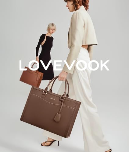 LOVEVOOK Laptop Tote Bag for Women, Large Work Computer Bag with Cup Holder - color: Leather/Brown Coffee, size: 15.6 Inch