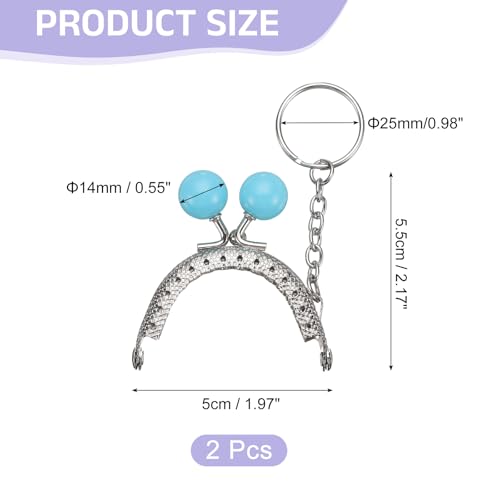 uxcell 2 Pcs Metal Purse Frame, 5cm/1.97" Beads Silver Kiss Lock Clasp Arch Embossing Bag Frames with Key Ring for Purse Making Clutch Bag Coin Purse, Sky Blue - color: Sky Blue