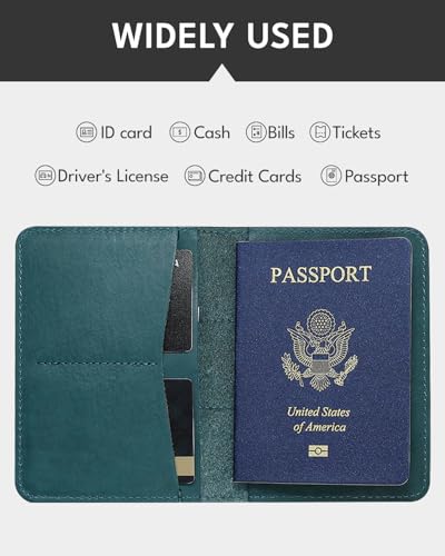 ALLIVE Passport Holder for Travel, Genuine Leather Passport Holder with AirTag Slot for Women and Men, Passport Cover Wallet Travel Must Haves Airport Essentials,Travel Gifts, Blue - color: Blue