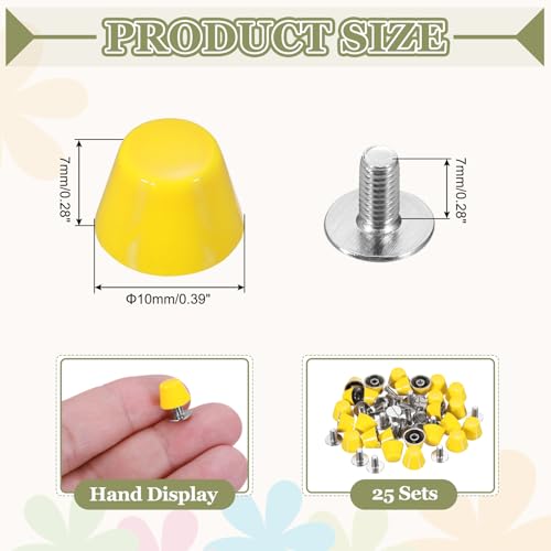 PATIKIL 10mm Screw Back Rivets Stud, 25 Sets Purse Handbag Feet Round Flat Nailhead Flat Head Stud Rivet Spike Leathercraft for DIY Leather Luggage Collar Belt Shoes, Yellow - color: Yellow, size: 10mm