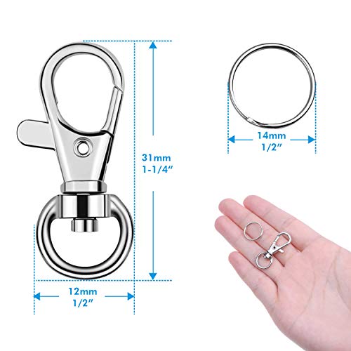 Key Chain Swivel Hooks, Anezus 100pcs Keychain Hardware Metal Swivel Snap Hook Lanyard Clips Hooks with Keychain Rings for Keychain Hardware and Lanyard Charms