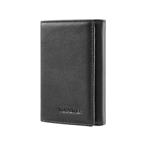 Trifold wallets for Men, RFID Blocking Trifold Wallets, Mens Genuine Leather Trifold Wallets, 8 Card Slots and ID Window, Slim Durable and Easy to Carry - color: Elegant Black