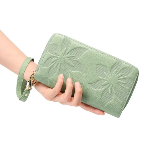 GOIACII Women's Wallet RFID Blocking Leather Wristlet | 2 Zip Around, Large Capacity, Credit Card Holder, Ladies Phone Clutch Purse - color: A09 Mint Green