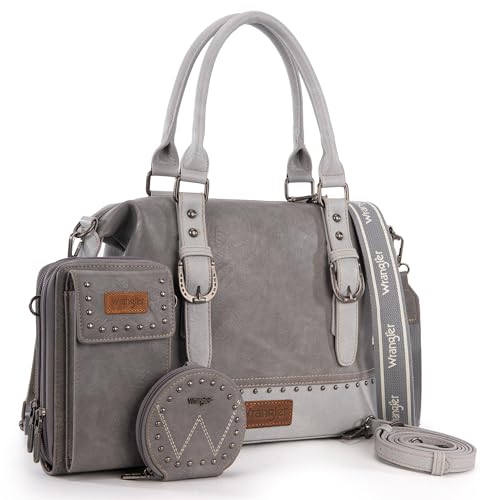 Wrangler 3Pcs Doctor Bag Sets for Women Top-handle Satchel Bag with Cell Phone Handbag and Coin Purse - color: Eye-catching Gray