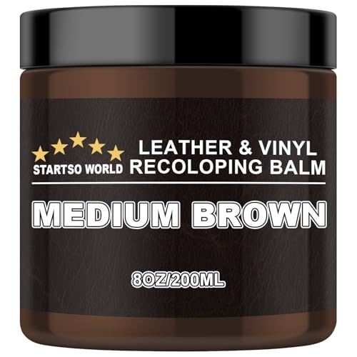 STARTSO WORLD Leather Recoloring Balm, Medium Brown Repair Kit for Furniture, Leather Dye, Color Restorer for Couches, Couch Paint | Repair, Restore & Renew Old, Faded Surfaces - color: Medium Brown, size: Leather Recoloring Balm