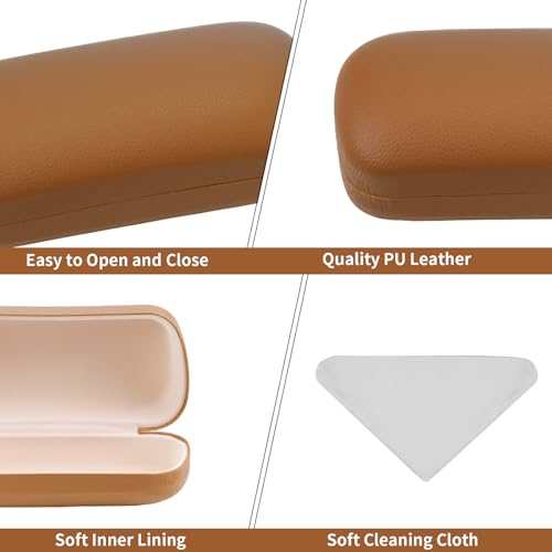 PERFECTSIGHT Sunglasses Case, Large Hard Shell Glasses Case, Cute PU Leather Protective Eyeglasses Case for Women Men - color: Brown