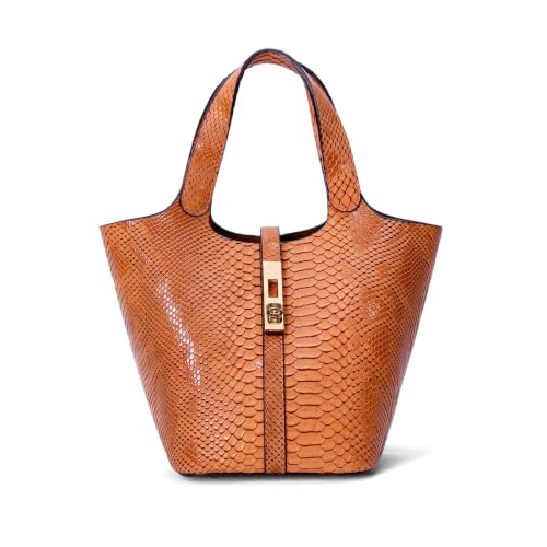 Tote Bag for Women Top Handle Handbag Satchel Bag for Women Vegan Leather Lock Design Bucket Purse for Work Evening - color: Bb