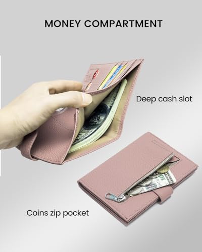 Karmiir RFID Passport Holder Travel Wallet for Women, Leather Passport Cover Wallet with Card Holders SIM Slots,Zippered Coins Pocket and Cash Slot Slim Compact Travel Wallet (Pink) - color: Nude Pink
