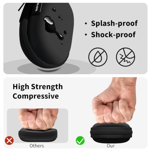 1 Pack Oval Earbud Case Storage Bag with Carabiner, Black | Portable EVA Carrying Case, For Wired/Wireless Headphones, SD Card Storage, Camera Chip - color: D11-black