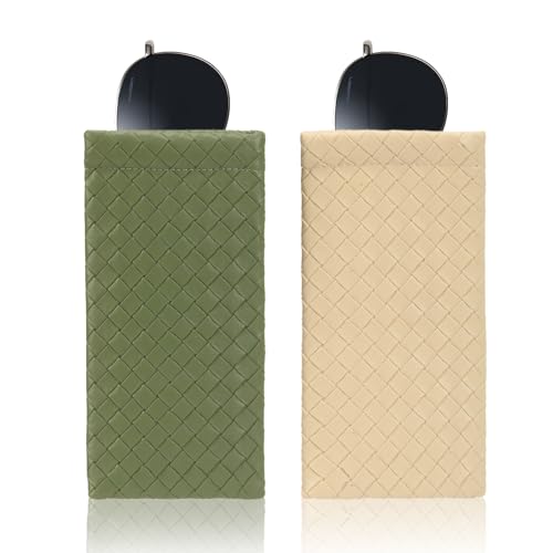 2 PCS Pu Sunglass Organizer Pouch - Soft Squeeze Top Glasses Case Multipurpose Travel Eyeglass Case Bag - color: Matcha Green-light Beige
