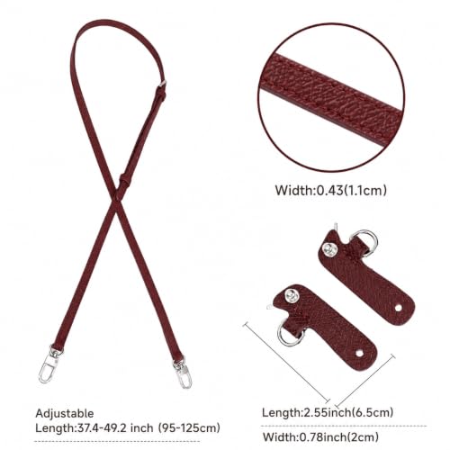 Purse Straps Replacement, Leather Handbag Crossbody Shoulder Strap Kit Adjustable for Mini Longcamp Tote Bag Women - color: Burgundy