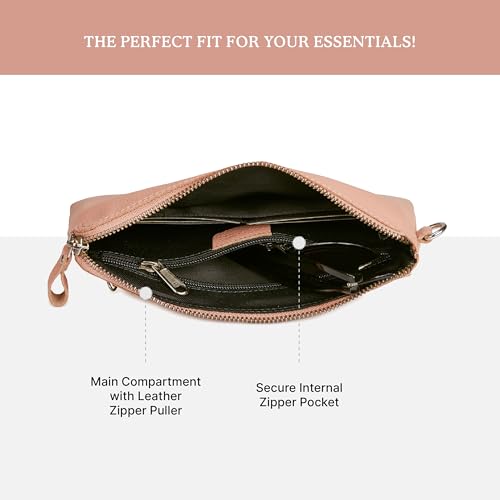 Leather Wristlet Wallet for Women Clutch Handbag Purse with Cell Phone Slot | Genuine Top Grain Leather, 8 Credit Card Slots, Detachable Strap, YKK Zipper, Gifts for Women - color: Baby Pink Nappa