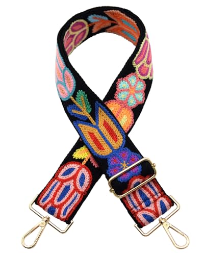 Embroidered Purse Straps Replacement Crossbody Wide Adjustable Bag Straps | Thick Purse Strap for Crossbody Bags,Extra Long Strap,Cross Body Straps for Handbags,Bag Straps for Tote Bags,Shoulder Straps - color: Black Flower 2