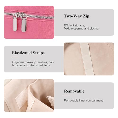 honitty Makeup Bag, Travel Make up Case with Compartments and Handle, Portable Cosmetic Organizer Bags,Toiletry Bag for Women - color: Rose(7.6*5.5*6 in), size: M(7.6*5.5*6 in)