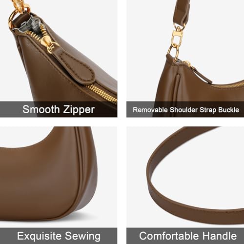 KKXIU Small Shoulder Bag for Women Mini Clutch Purses Cute Hobo Handbags | Classic Trendy Retro Underarm Crossbody Bag with Detachable Straps, Vegan Leather, Zipper Closure - color: Coffee