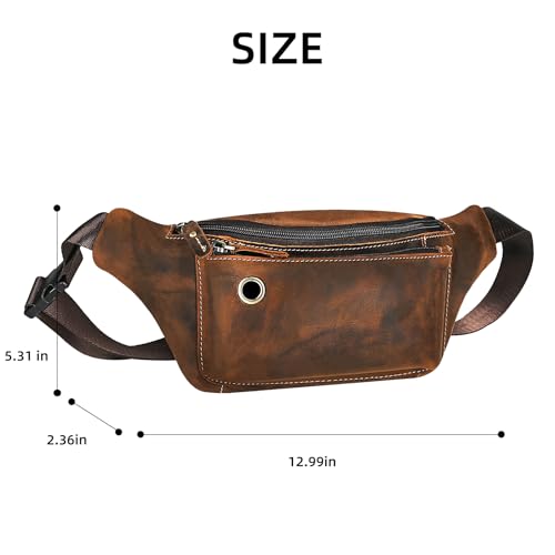 Water Resistant Canvas + Leather Hiking Riding Travel Fanny Waist Pack Small Phone Pouch For Men Women FB811-29 (W-8138-Brown) - color: W-8138-Brown