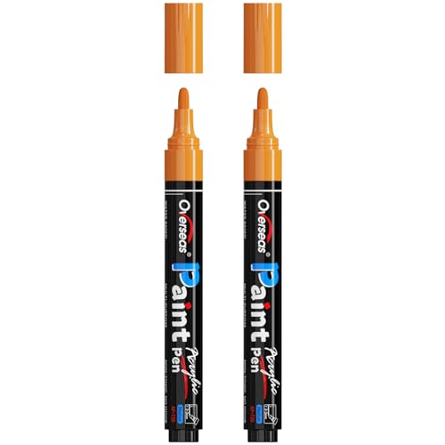 Overseas 2 Pack Orange Acrylic Paint Pens Permanent Markers, Medium Tip | Waterproof, Quick Dry, Great Coverage, Water Based Acrylic Paint Markers for Wood, Canvas, Rock, Glass, Leather, Metal - color: Orange