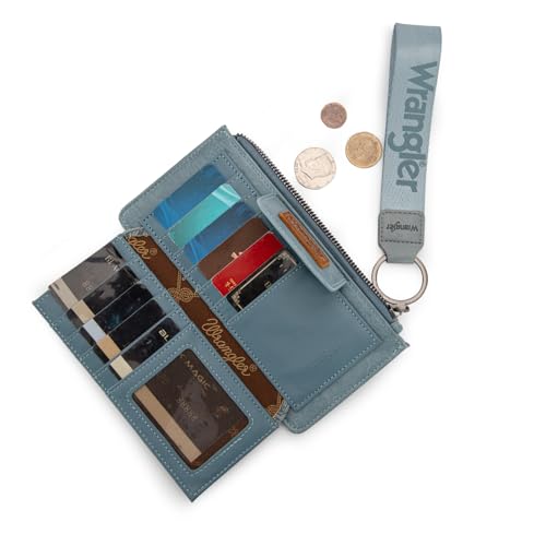 X Wrangler Western Wallet for Women Card Cases & Money Organizers Wristlet Wallet with Zipper Pocket - color: Jean