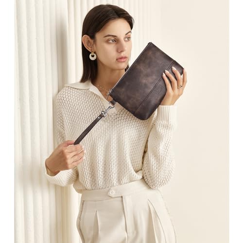 CLUCI Wristlet Wallet for Women Large Capacity Clutch Purse | PU Leather Wallet, Gift for Women Birthday - color: Coffee