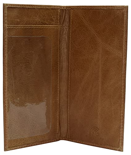 Genuine Leather Checkbook Cover For Men & Women Checkbook Holder Wallet RFID Blocking USA Series (Tan Plain) - color: Tan Plain