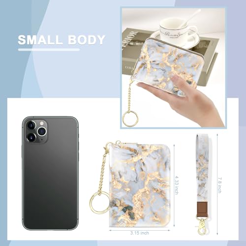 Credit Card Holder, Small RFID Wallet Slim Leather Card Organizer Case - color: B-Grey Marble, size: Wrist Strap