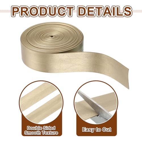 uxcell 5 Yard 25mm PU Faux Leather Strips, Fold Over Leather Strap Roll Double Sided Faux Supplies for DIY Craft Projects, Gold - color: Gold, size: 25mm