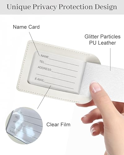 Luggage Tags for Suitcases, PU Leather Travel Tags for Luggage - color: White
